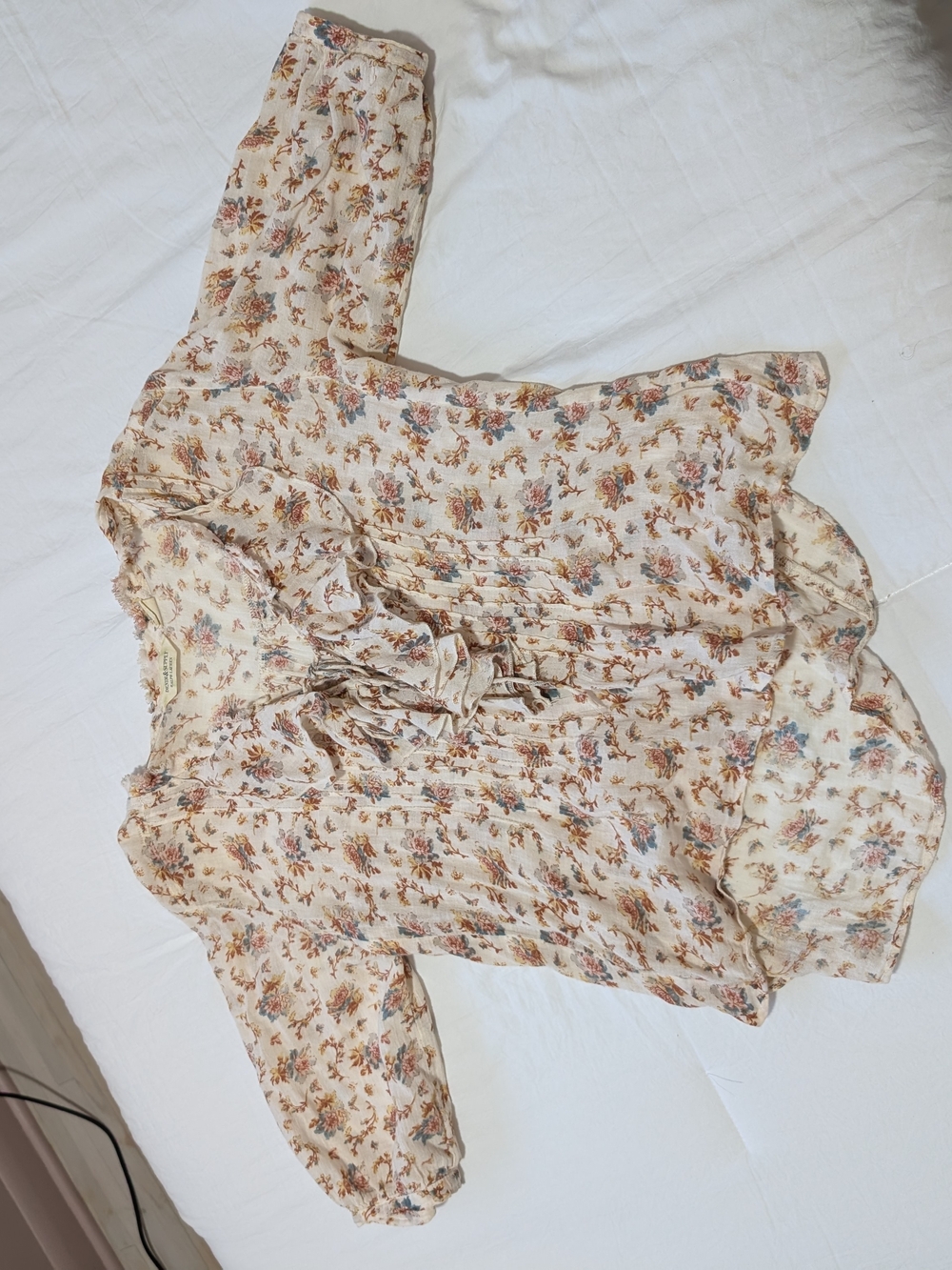 Denim & Supply Ralph Lauren Cream Floral Ruffle Tie-Neck Blouse